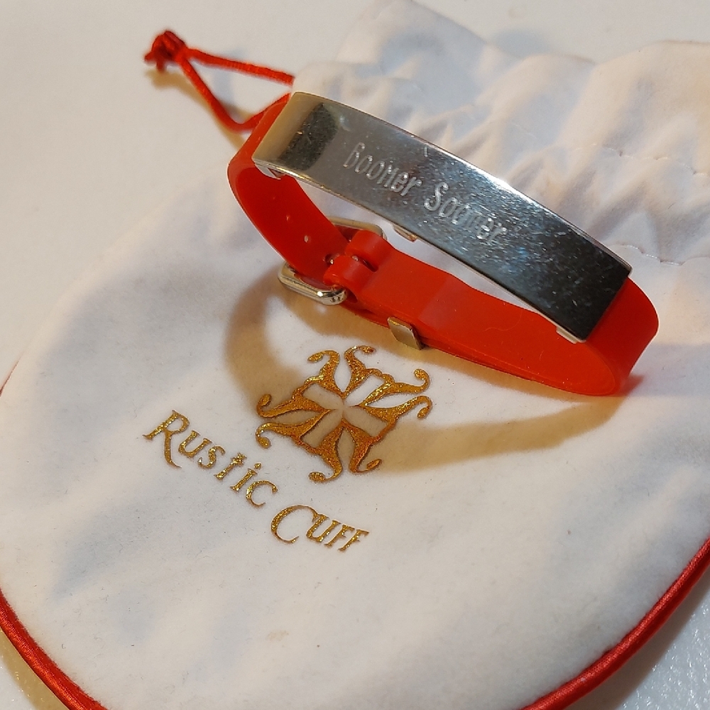 Rustic Cuff Oklahoma Cheer Boomer Sooner Silicone Band ID Bracelet